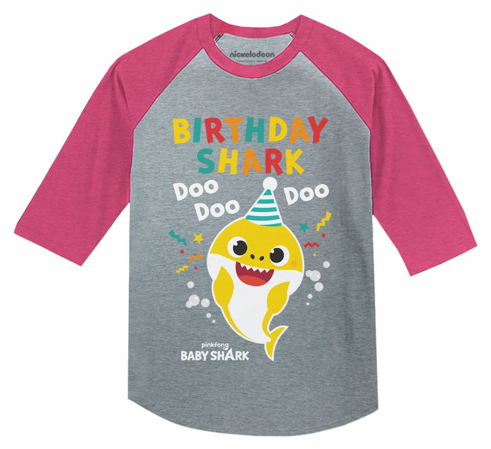 Baby Shark Toddler Birthday Shirt Birthday Boy Girl Shirt 3/4 Sleeve Baseball Jersey Toddler Shirt 5T Pink